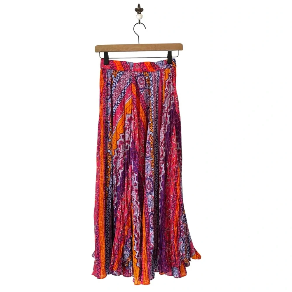 WinterSilks Floral Boho Midi Skirt Small Cotton Silk Pink Purple - Picture 2 of 5